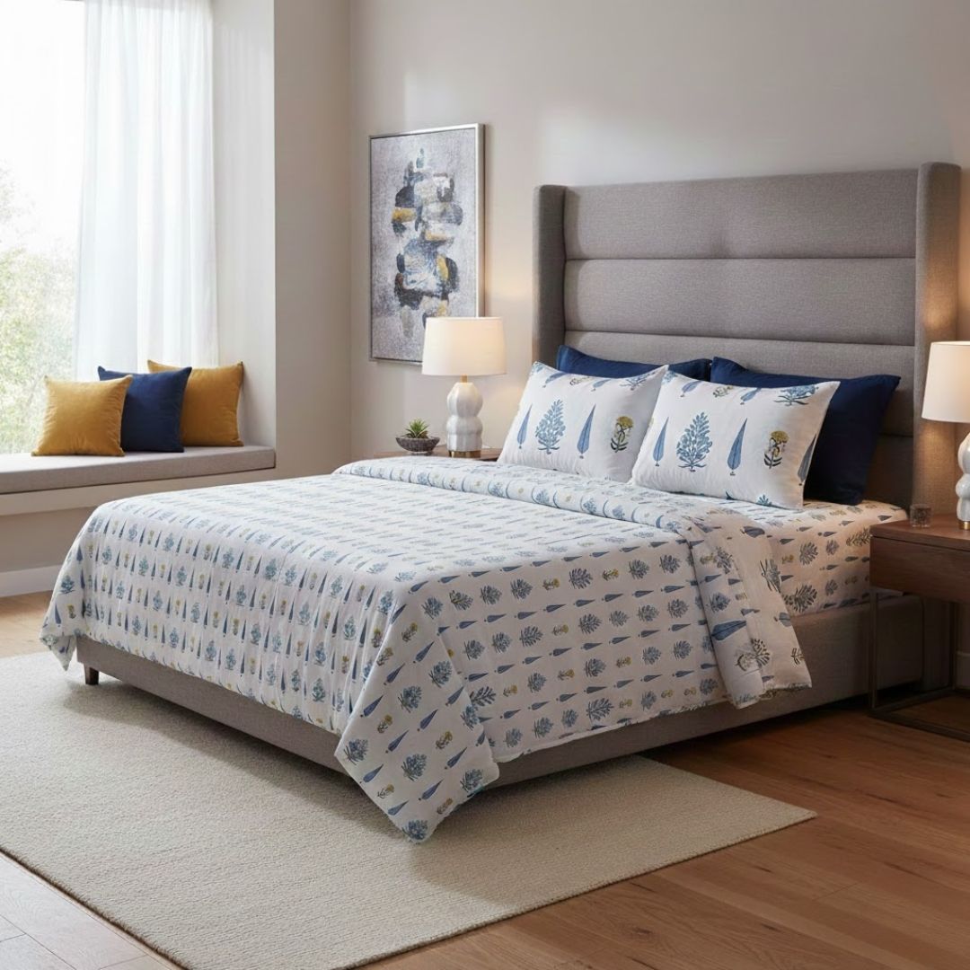 Beautiful Plarsh Floral Premium Hand Blocks of India Cotton Bedsheet